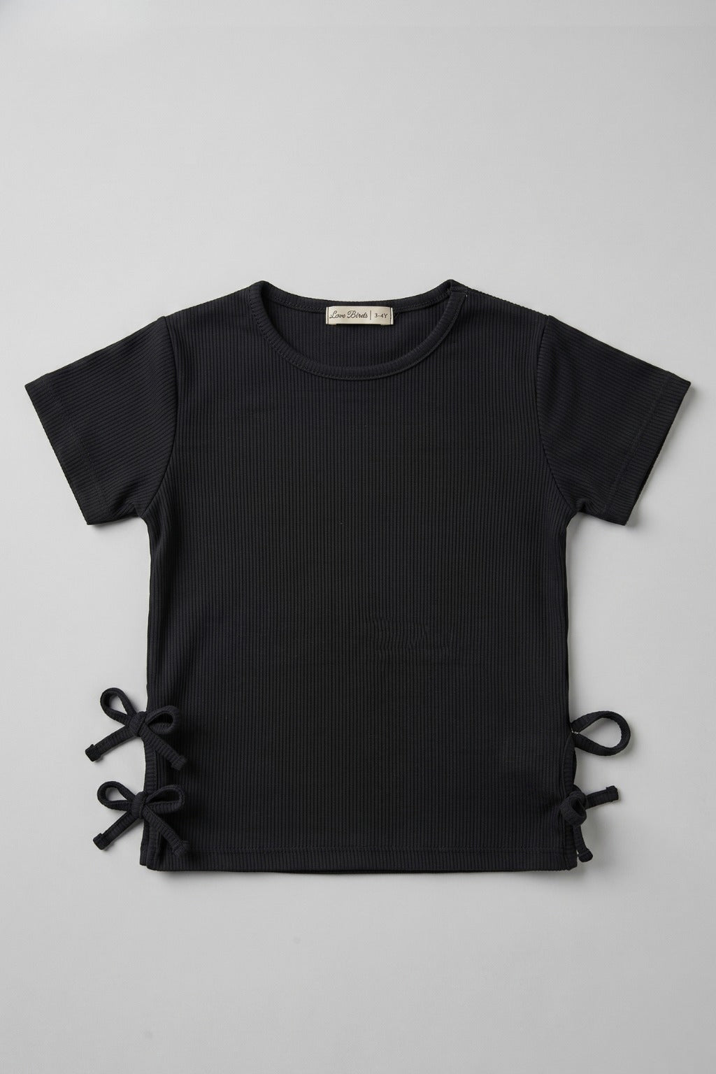 Black Plain Drop Niddle Fabric Fril T-shirt Top For Girls Main image
