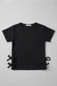 Black Plain Drop Niddle Fabric Fril T-shirt Top For Girls