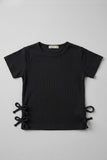 Black Plain Drop Niddle Fabric Fril T-shirt Top For Girls