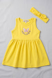 Yellow Butterfly Print With Hair Band Frock For Girls