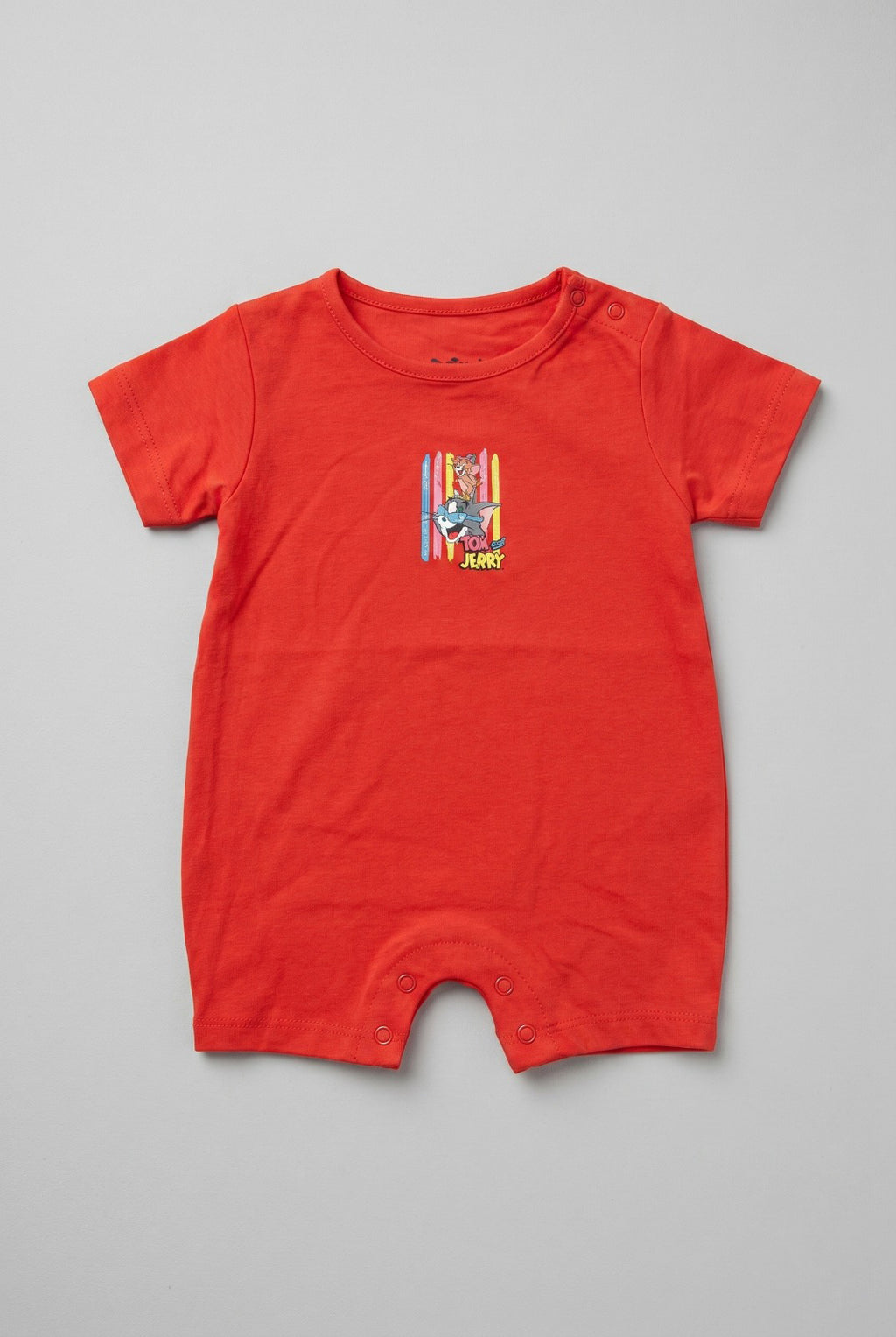 Orange Tom & Jerry Print Half Body Romper For Boys