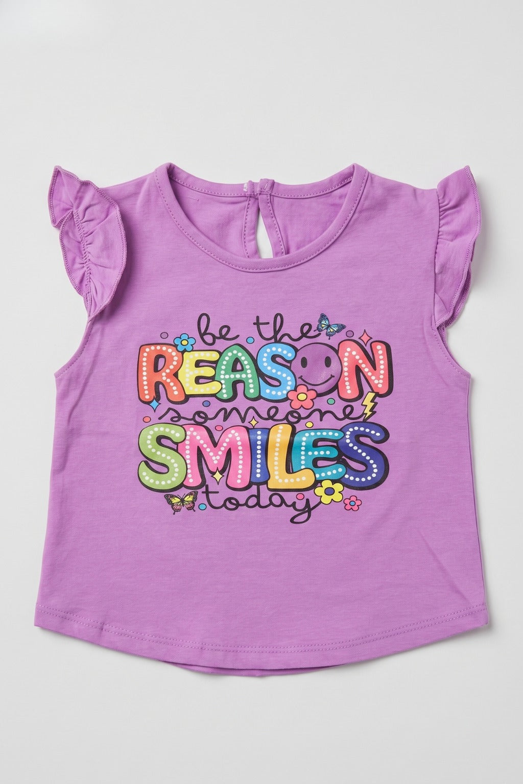 Purple Reason Print Fril Sleeves T-shirt Top For Girls Main image