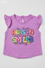 Purple Reason Print Fril Sleeves T-shirt Top For Girls