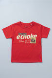 Red Ecnoke Print Half Sleeves T-Shirt For Boys