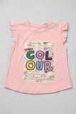 Pink Colour Print Fril Sleeves T-shirt Top For Girls