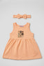 Peach Hearts Print With Hair Band Frock For Girls