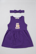 Purple Just Peachy Print With Hair Band Frock For Girls