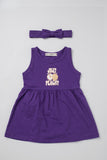 Purple Just Peachy Print With Hair Band Frock For Girls