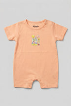 Peach SpongeBob Print Half Body Romper For Boys