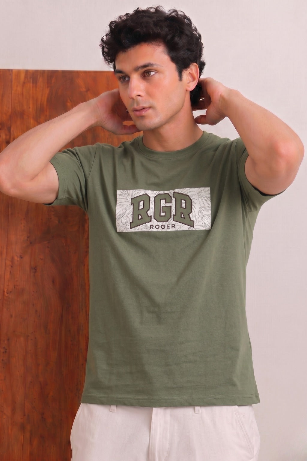 Olive Green RGR Print T-Shirt For Men