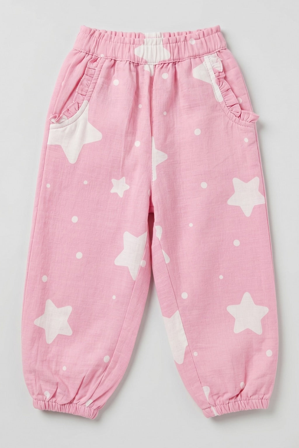 Pink Star Print Pocket Pajama For Girls