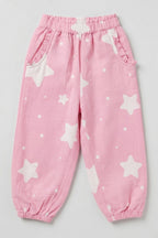 Pink Star Print Pocket Pajama For Girls