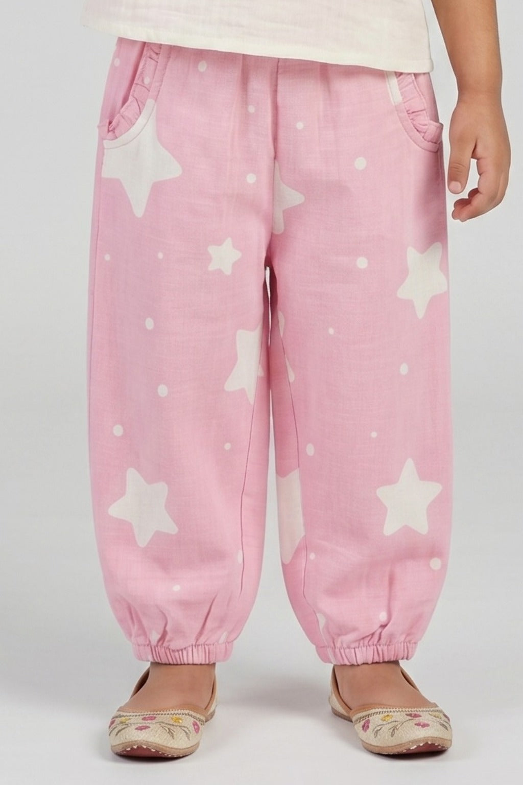 Pink Star Print Pocket Pajama For Girls Secondary image