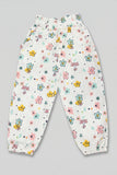 White Flowers Print Pocket Pajama For Girls