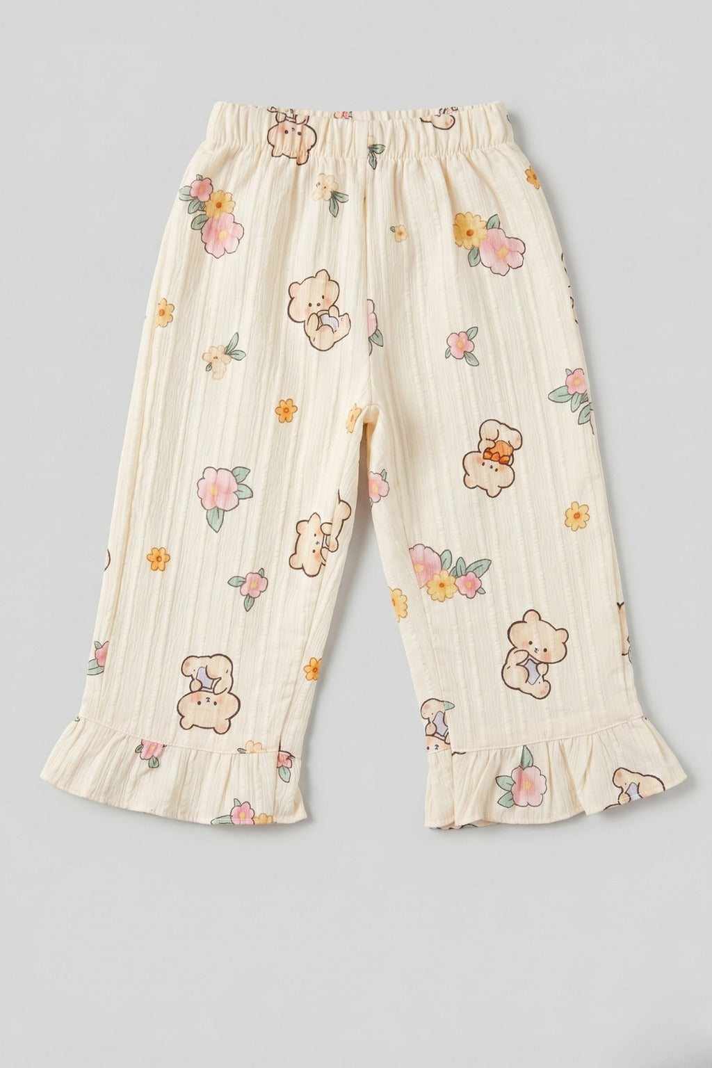 Light Yellow Teddy Bear Print Flapper For Girls