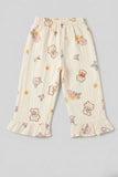 Light Yellow Teddy Bear Print Flapper For Girls