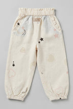 White Heart Star Print Pocket Pajama For Girls