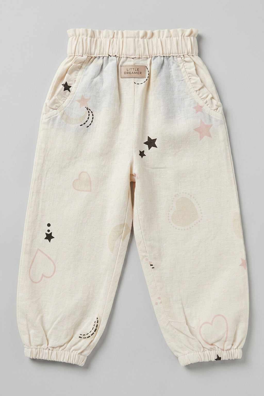 White Heart Star Print Pocket Pajama For Girls