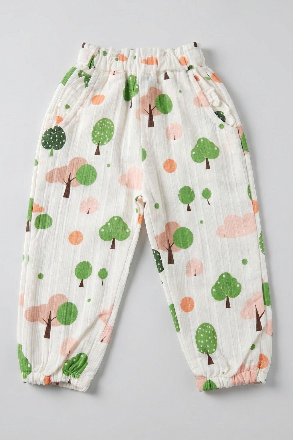 White Trees Print Pocket Pajama For Girls