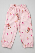 Pink Teddy Heart Print Pocket Pajama For Girls