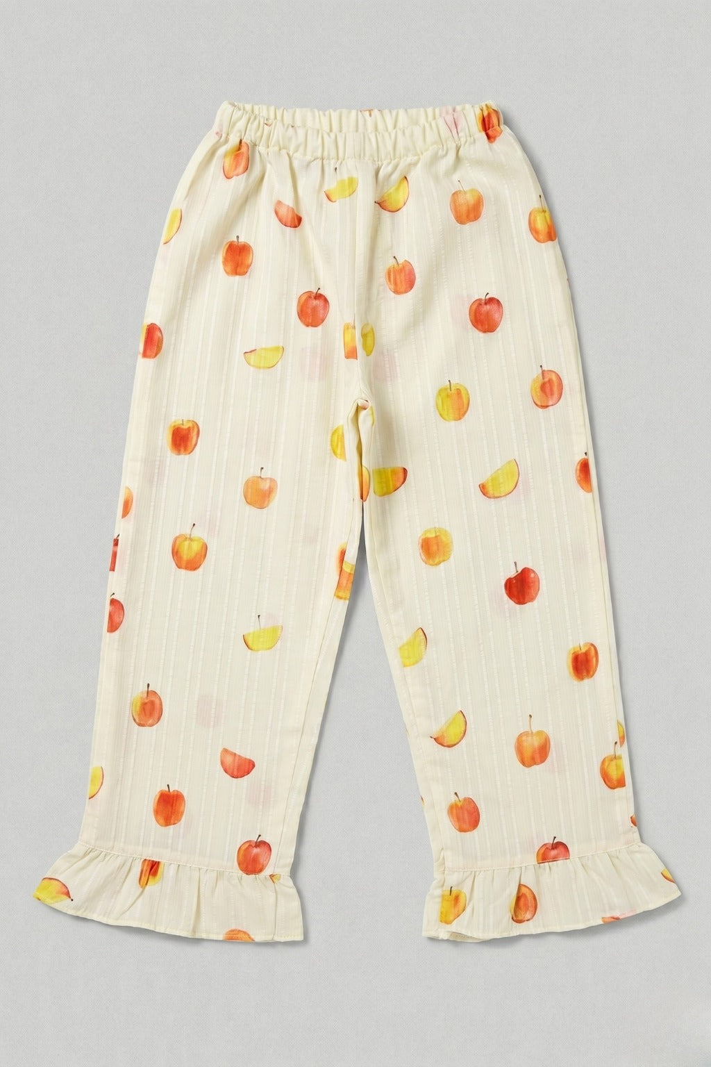 Light Yellow Apple Print Flapper For Girls