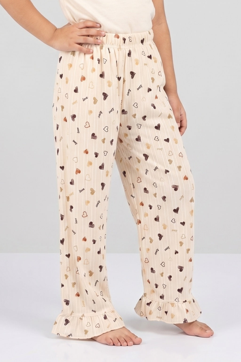 Yellow Heart Love Print Flapper Pajama For Girls