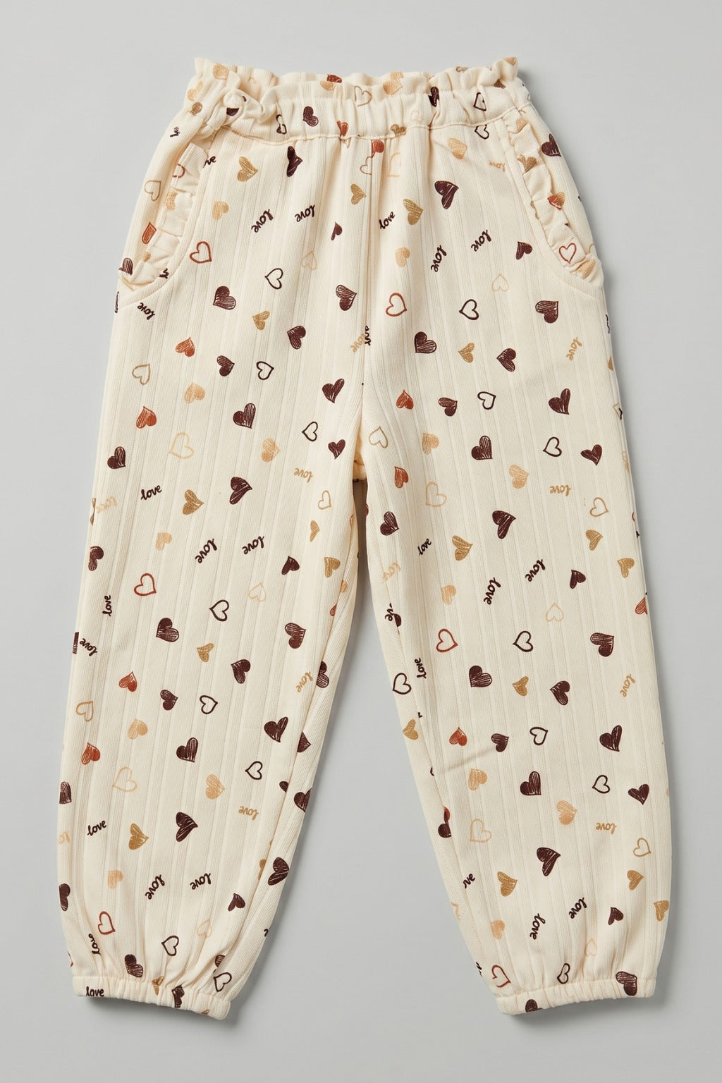 Yellow Heart Love Print Pockets Pajama For Girls Main image