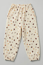 Yellow Heart Love Print Pockets Pajama For Girls