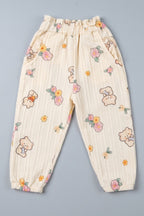 Light Yellow Teddy Bear Print Pocket Pajama For Girls