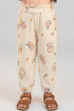 Light Yellow Teddy Bear Print Pocket Pajama For Girls