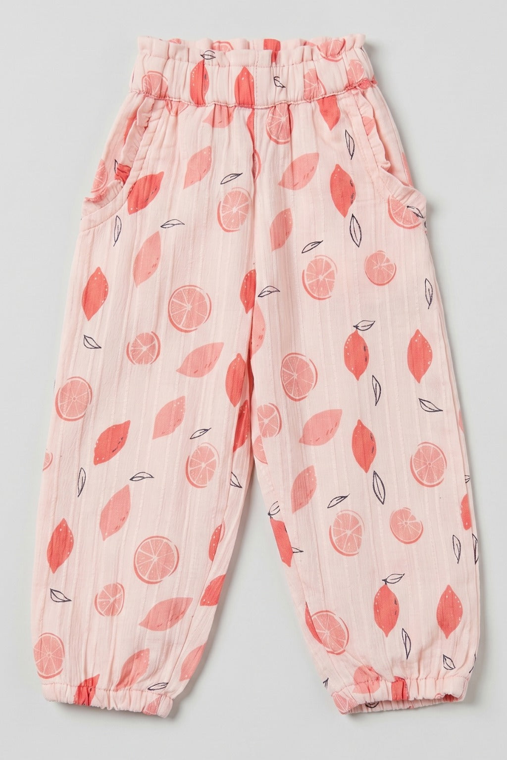 Pink Lemon Print Pocket Pajama For Girls Secondary image
