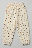 Yellow Heart Love Print Pockets Pajama For Girls
