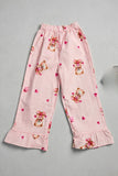 Pink Teddy Heart Print Flapper For Girls