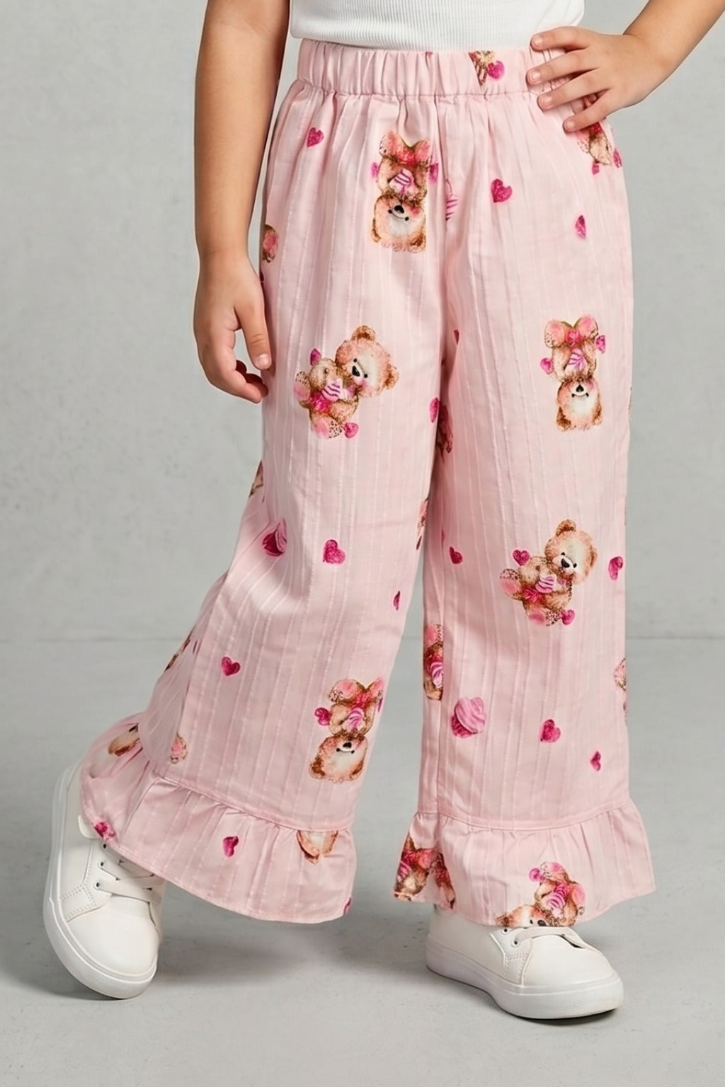 Pink Teddy Heart Print Flapper For Girls Secondary image