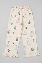 Cream Rabbit Print Flapper For Girls