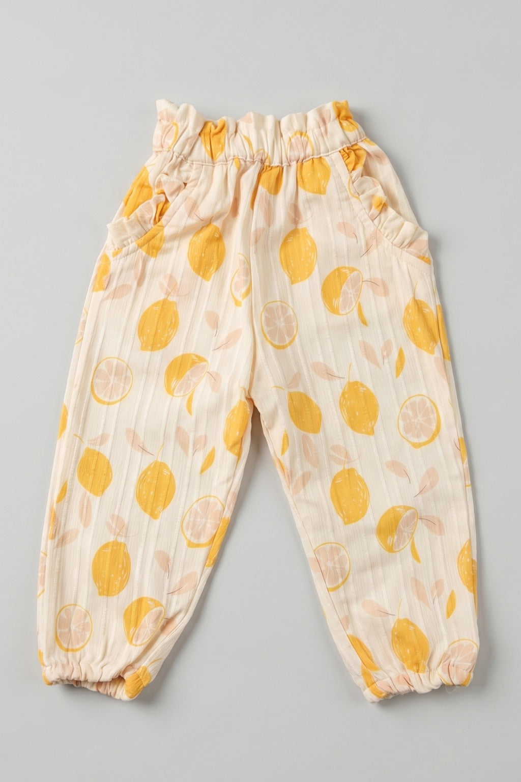 Yellow Lemon Print Pocket Pajama For Girls Main image