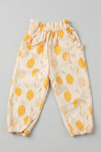 Yellow Lemon Print Pocket Pajama For Girls