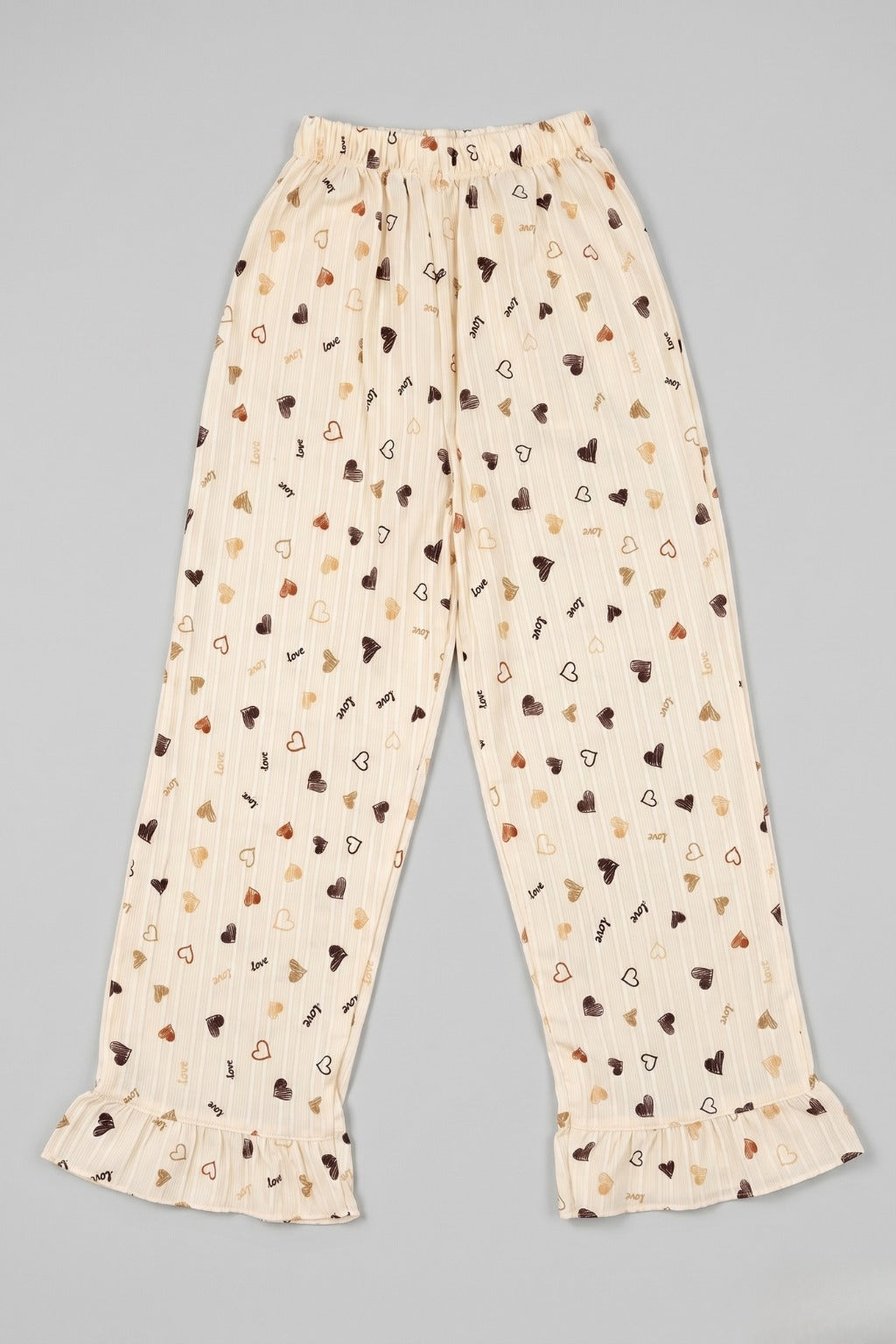 Yellow Heart Love Print Flapper Pajama For Girls
