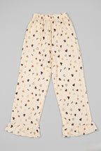 Yellow Heart Love Print Flapper Pajama For Girls