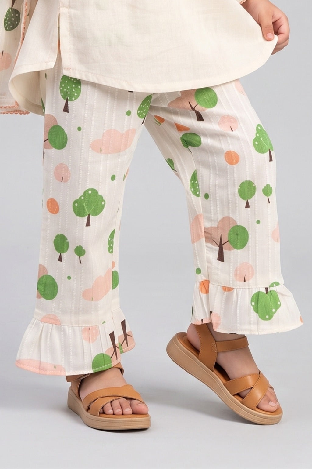 White Trees Print Flapper For Girls