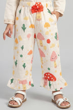 Cream Mashroom Tree Print Flapper For Girls