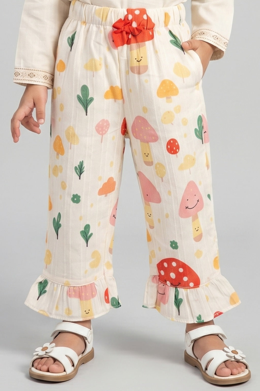 Cream Mashroom Tree Print Flapper For Girls