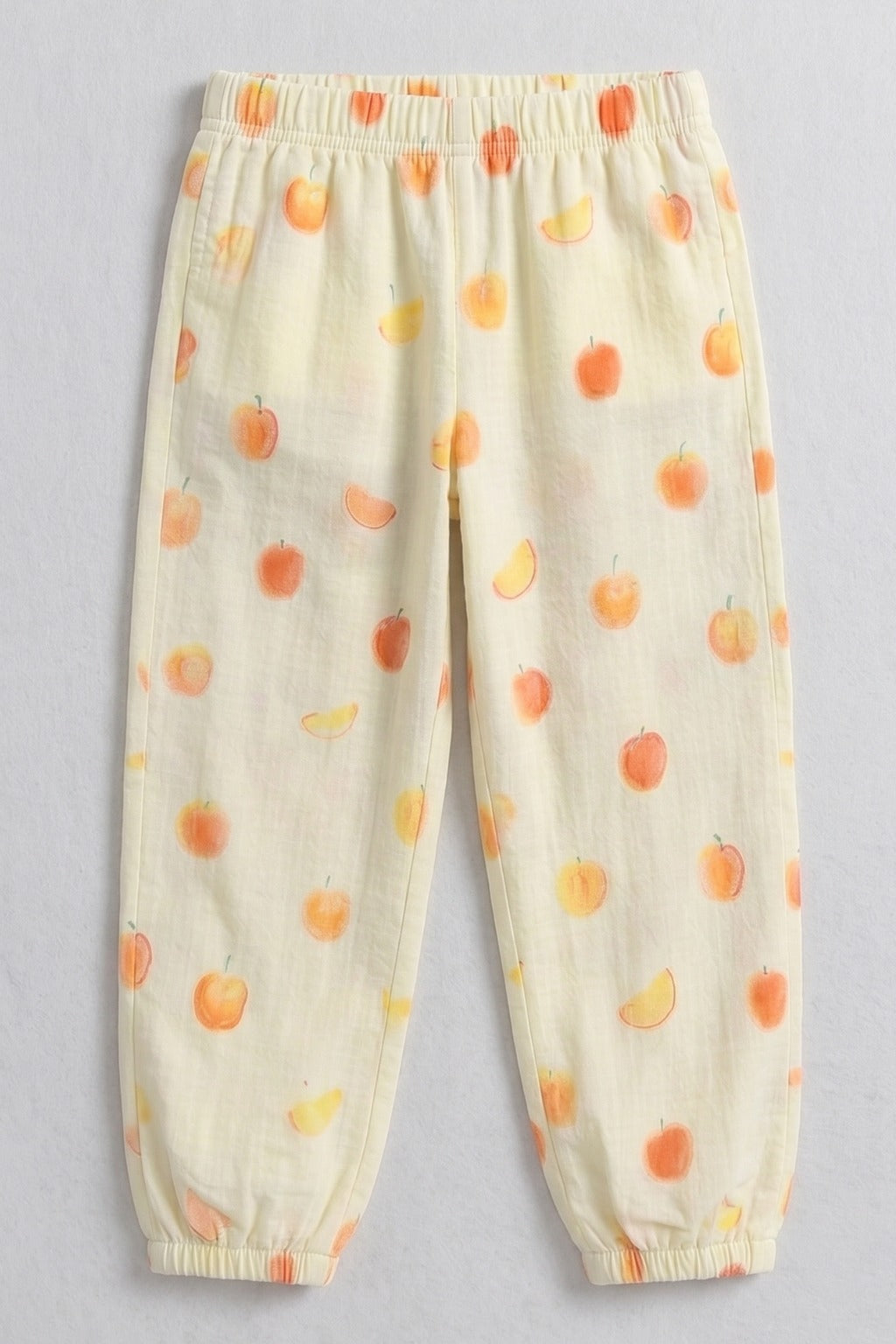 Light Yellow Apple Print Pocket Pajama For Girls Main image