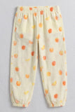 Light Yellow Apple Print Pocket Pajama For Girls