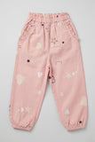 Pink Heart Star Print Pockets Pajama For Girls