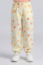 Light Yellow Apple Print Pocket Pajama For Girls