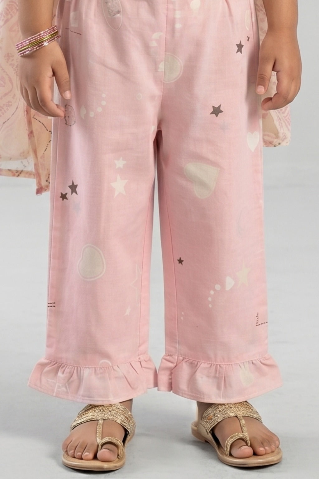 Pink Heart Star Print Flapper For Girls