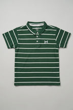 Green WIth White Stripes Polo For Boys
