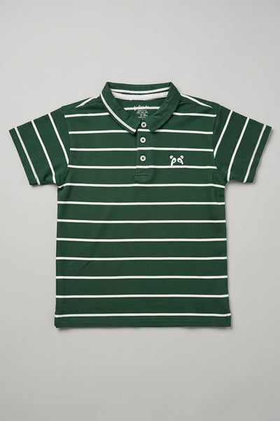 Green WIth White Stripes Polo For Boys