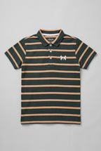 Green WIth Brown Stripes Polo For Boys